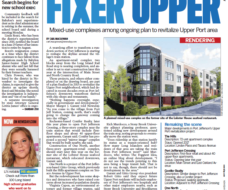 Quoted in Newsday: Mixed-Use Complexes Among Ongoing Plan to Revitalize Upper Port Area