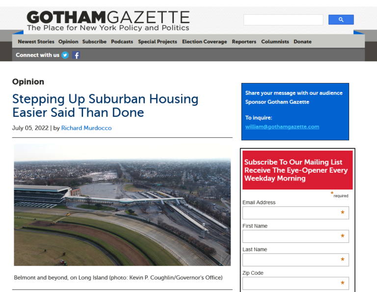 Gotham Gazette: Stepping Up Suburban Housing Easier Said Than Done