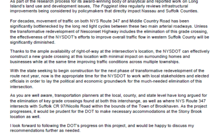 Public Comments: To Solve Traffic Woes, Eliminate Grade Crossing at NYS Route 347 and Middle Country Road