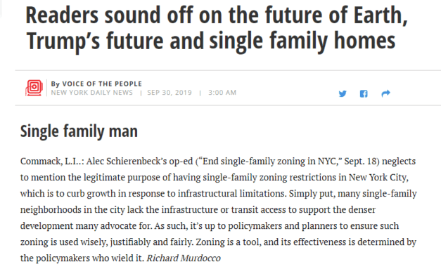 Featured in the New York Daily News: Single-Family Zoning in NYC is Necessary