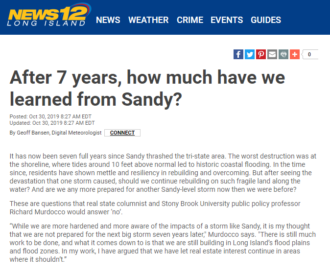Interviewed by News 12 Long Island: After Seven Years, How Much Have We Learned From Sandy?