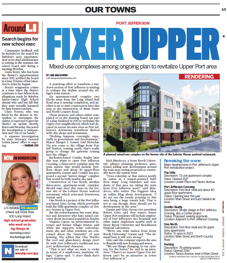 An article in Newsday that showcases Richard Murdocco's perspective on a pressing real estate matter in Upper Port Jefferson.