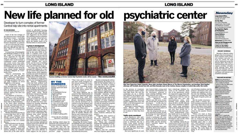 Quoted in Newsday: New Life for Old Central Islip Psychiatric Center
