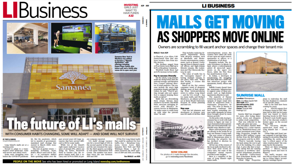 Quoted in Newsday: The Future of Long Island’s Malls
