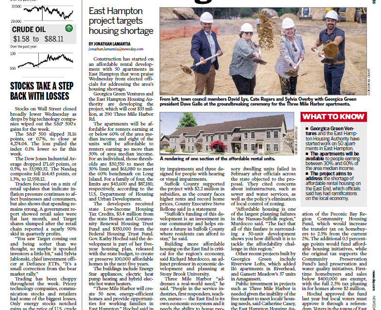 Featured in Newsday: East Hampton Affordable Rental Project Starts Construction