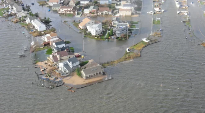 A flooded south shore neighborhood on Long Island