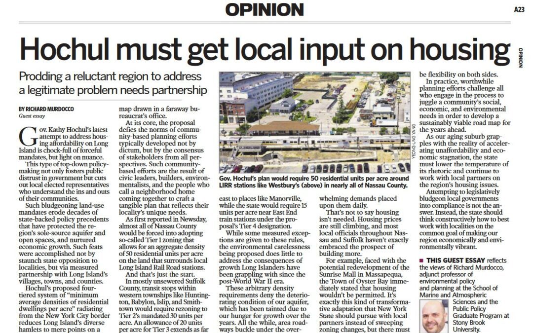 Newsday: Hochul Must Get Local Input on Housing