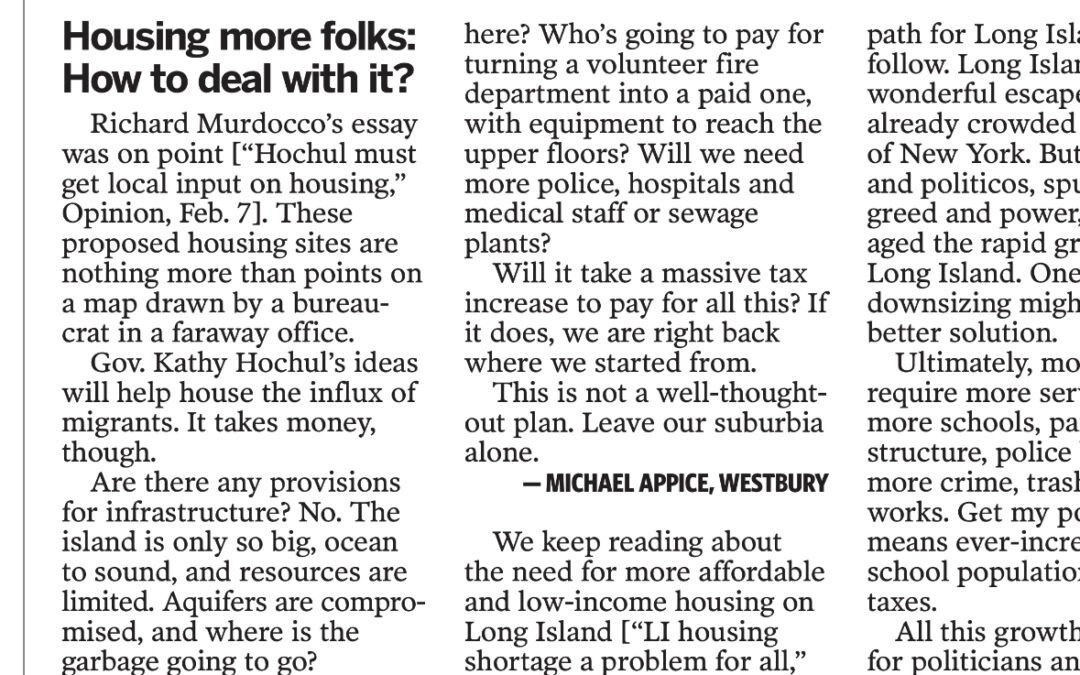 Newsday Readers Respond to Murdocco: Ask Hochul to Find Open Housing Space