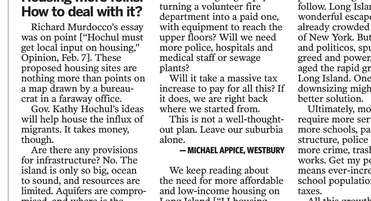 Newsday Readers Respond to Murdocco: Ask Hochul to Find Open Housing Space