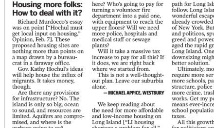 Newsday Readers Respond to Murdocco: Ask Hochul to Find Open Housing Space