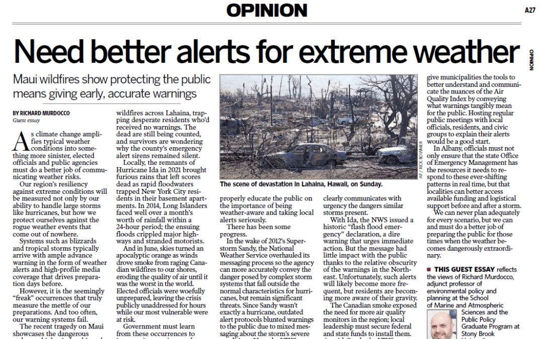 Newsday: Need Better Alerts for Extreme Weather