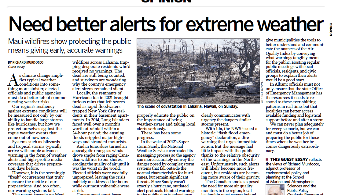 Newsday: Need Better Alerts for Extreme Weather