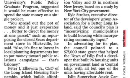 Quoted in Newsday: Long Island housing plan snags $10 million in statewide competition