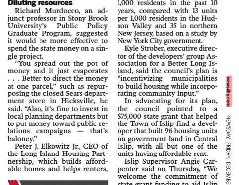 Quoted in Newsday: Long Island housing plan snags $10 million in statewide competition