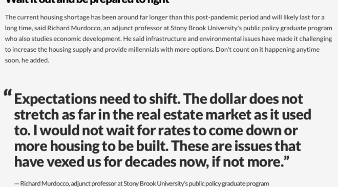 An image of a quote from Adjunct Professor Richard Murdocco on Long Island's housing market