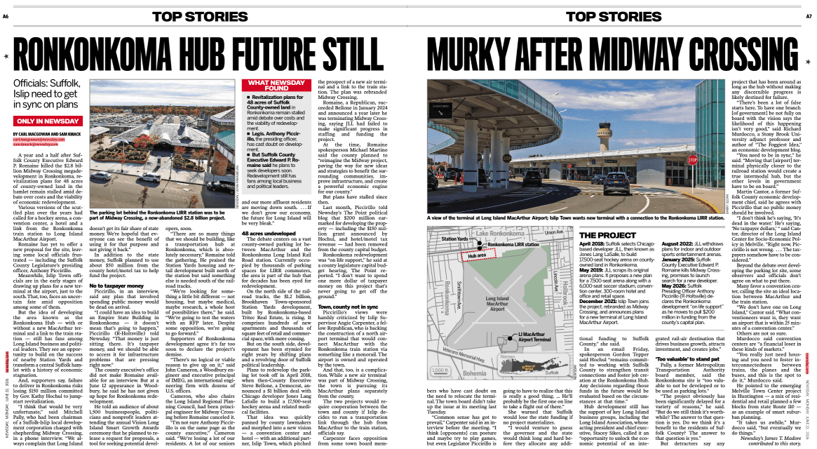 Quoted in Newsday: Ronkonkoma Hub’s Future Still Murky After Midway Crossing