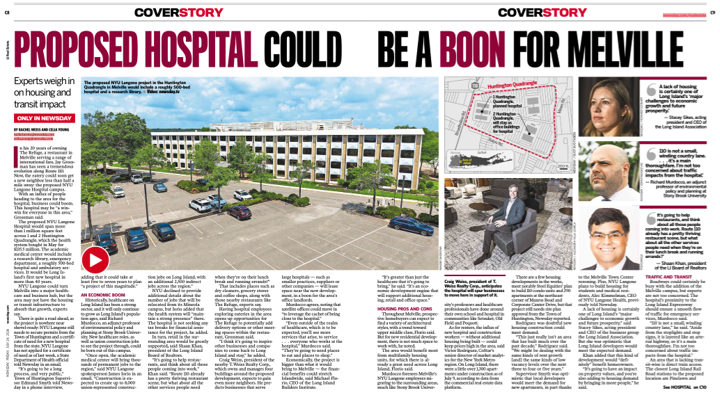 Adjunct Professor Richard Murdocco's appearance in Newsday discussing NYU Langone's Melville Hospital
